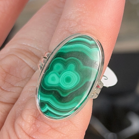 Congo Malachite Ring • Solid 925 Sterling Silver • Size 5 - Picture 2 of 6